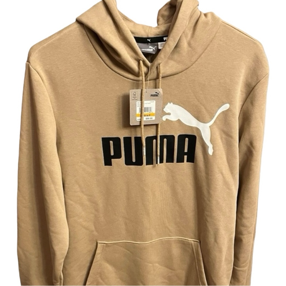 Puma Hoodie SM Mens Puma Sweatshirt Fleece TAN w/ BLACK & WHITE Big Logo NEW NWT